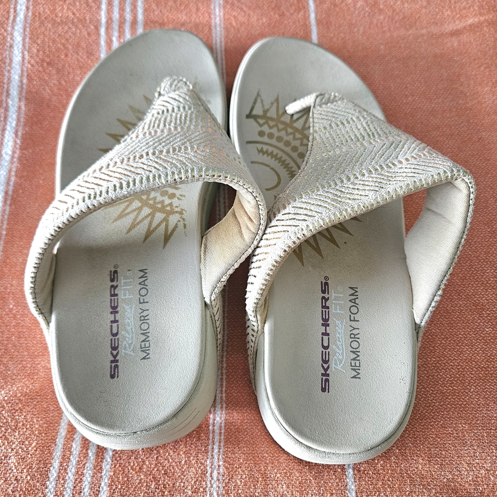 Skechers Beige Flip-Flops with Memory Foam